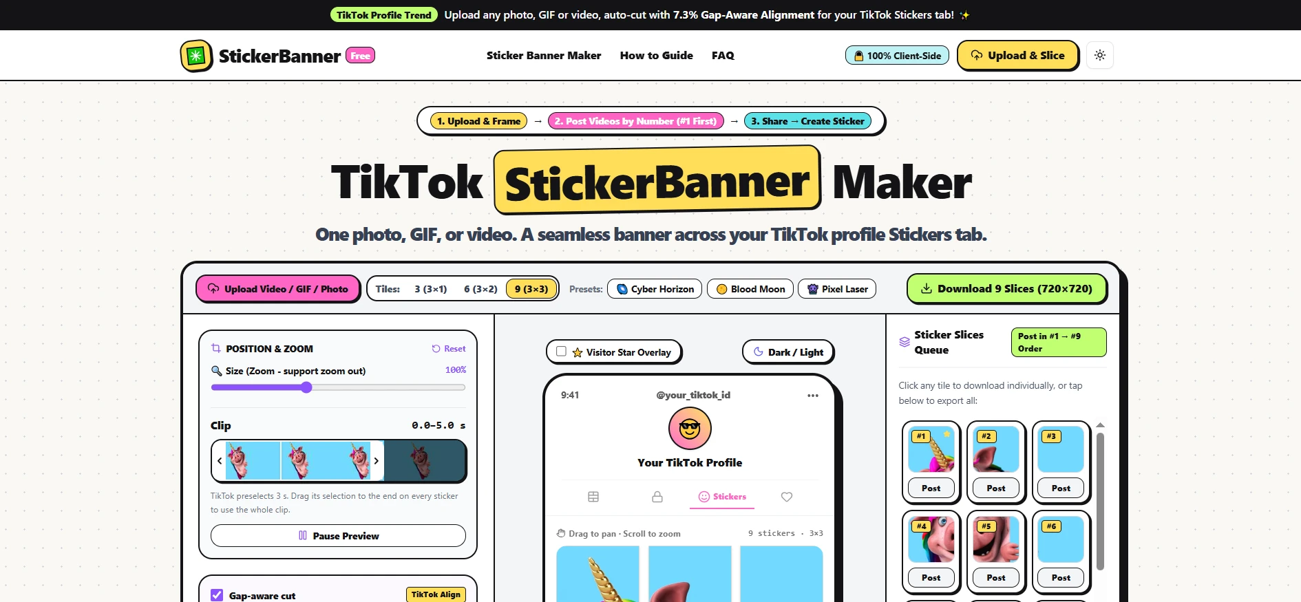 Support Drag Sticker TikTok Sticker Banner Maker & Splitter – Free 720x720 Profile Stickers